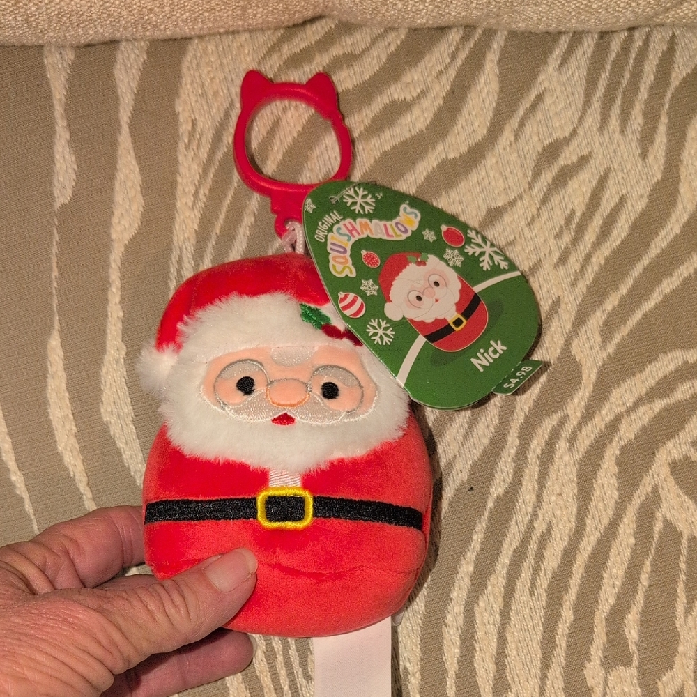 Squishmallows Festive Red and White Santa Keychain